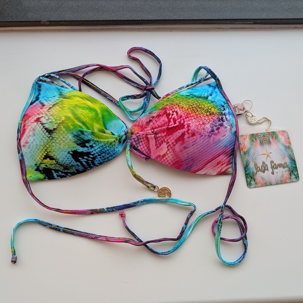 Luli Fama Sea Salt Angel Pushup Molded Halter Bikini Top Size S